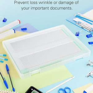 Denkee 4 Pack A4 File Portable Project Case, Plastic Storage Box for 8.5 x  11 Letter Paper, Scrapbook Paper Storage Boxes Documents Magazines Holder